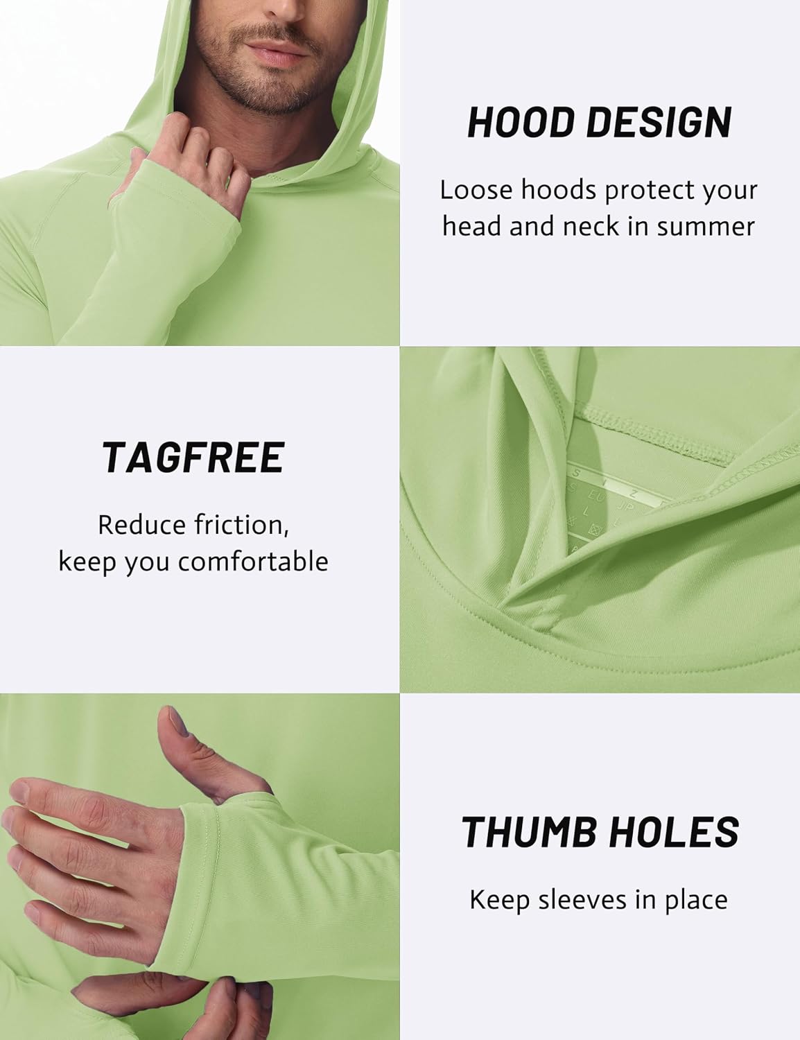 Detalle de TACVASEN Herren UV-Schutz Hoodie mit Kapuze und Daumenlöchern (UPF 50+)