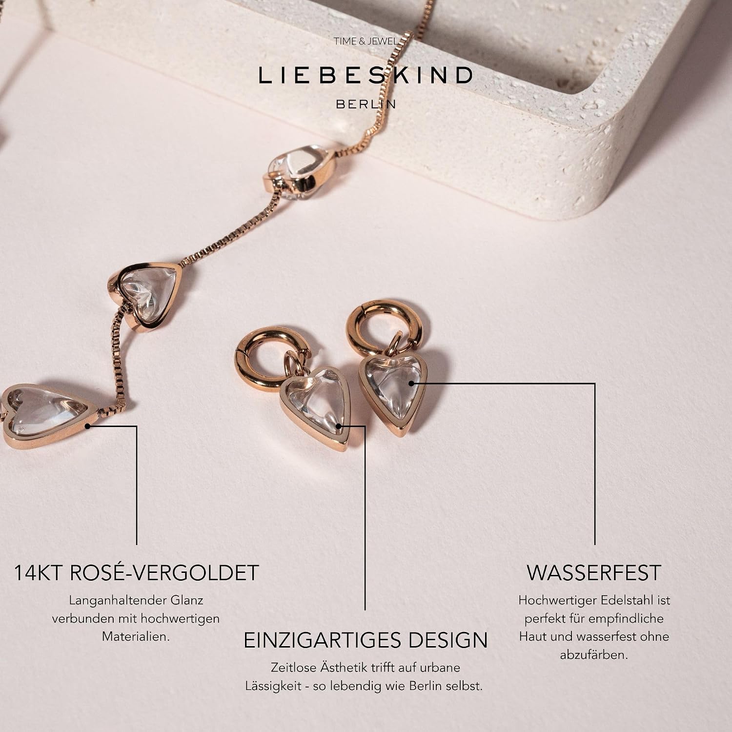 Detalle de LIEBESKIND BERLIN Damen Ohrringe – Geometrisch & Dreieckig, Edelstahl rosévergoldet