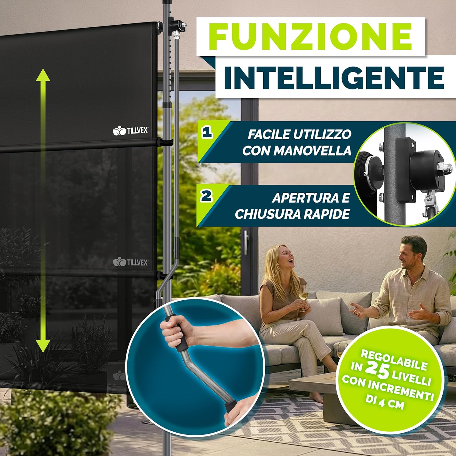 Thumbnail 4 de tillvex® Tenda da sole verticale per esterni 150 x 310 cm nero con manovella, senza fori
