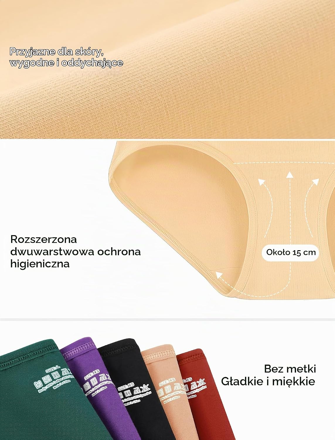 Detalle de VOENXE majtki damskie bawełniane, 5-pak, rozmiary XS–XXL
