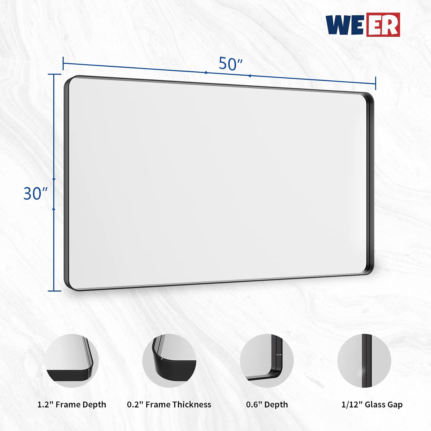 Detalle de WEER Bathroom Vanity Mirror 50 x 30 Inch