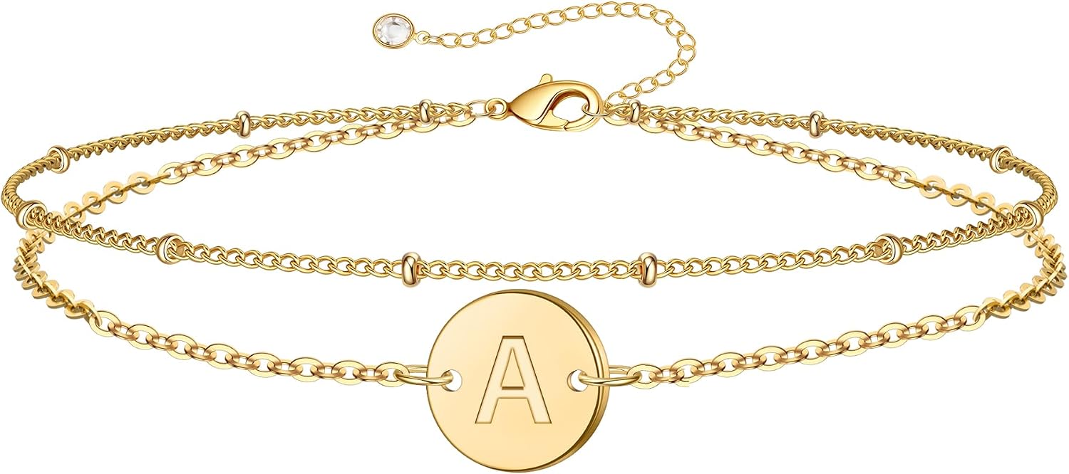 Thumbnail 6 de TINGN Bracciale con iniziali in oro 18 carati, dischi monogramma e charm perle (per donne e ragazze)