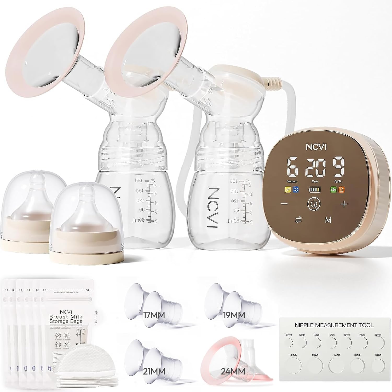 NCVI Double Electric Breast Pump 8116: Portable, Adjustable Modes and Flanges for Comfort