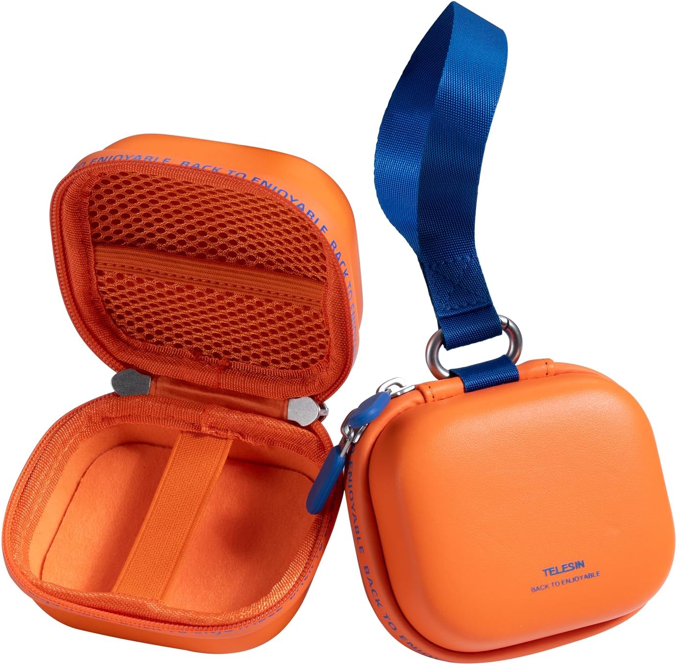 Detalle de TELESIN Portable Mini Carrying Case for GoPro Hero, Ace Pro & DJI OSMO/360 Cameras (Hard Shell, EVA & Strap) – Orange