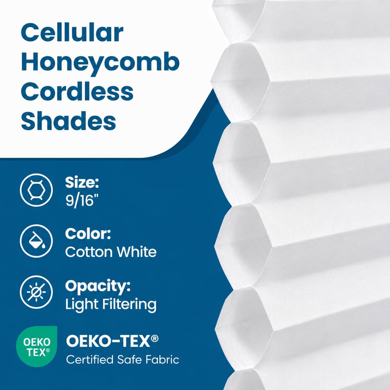 Detalle de BlindsAvenue Cordless Cellular Honeycomb Shade, White — 24" W x 48" H