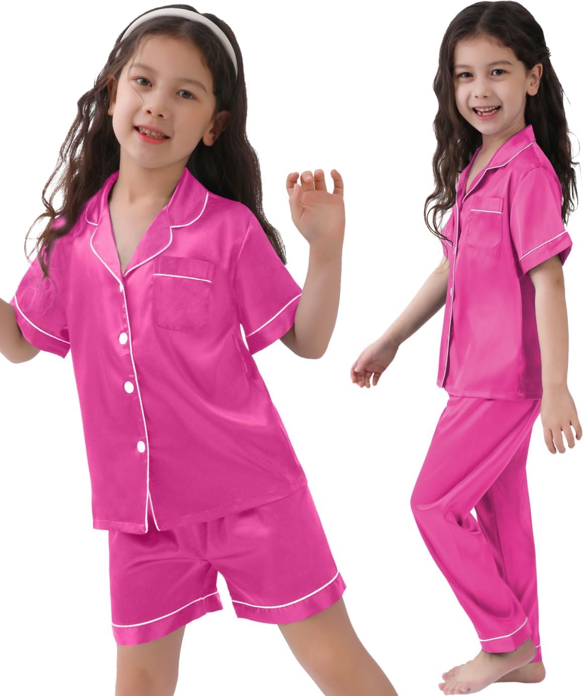 Thumbnail 1 de SWOMOG Kid's Silk Pyjamas 3-Piece Satin Sleepwear Set for 4–16 Years