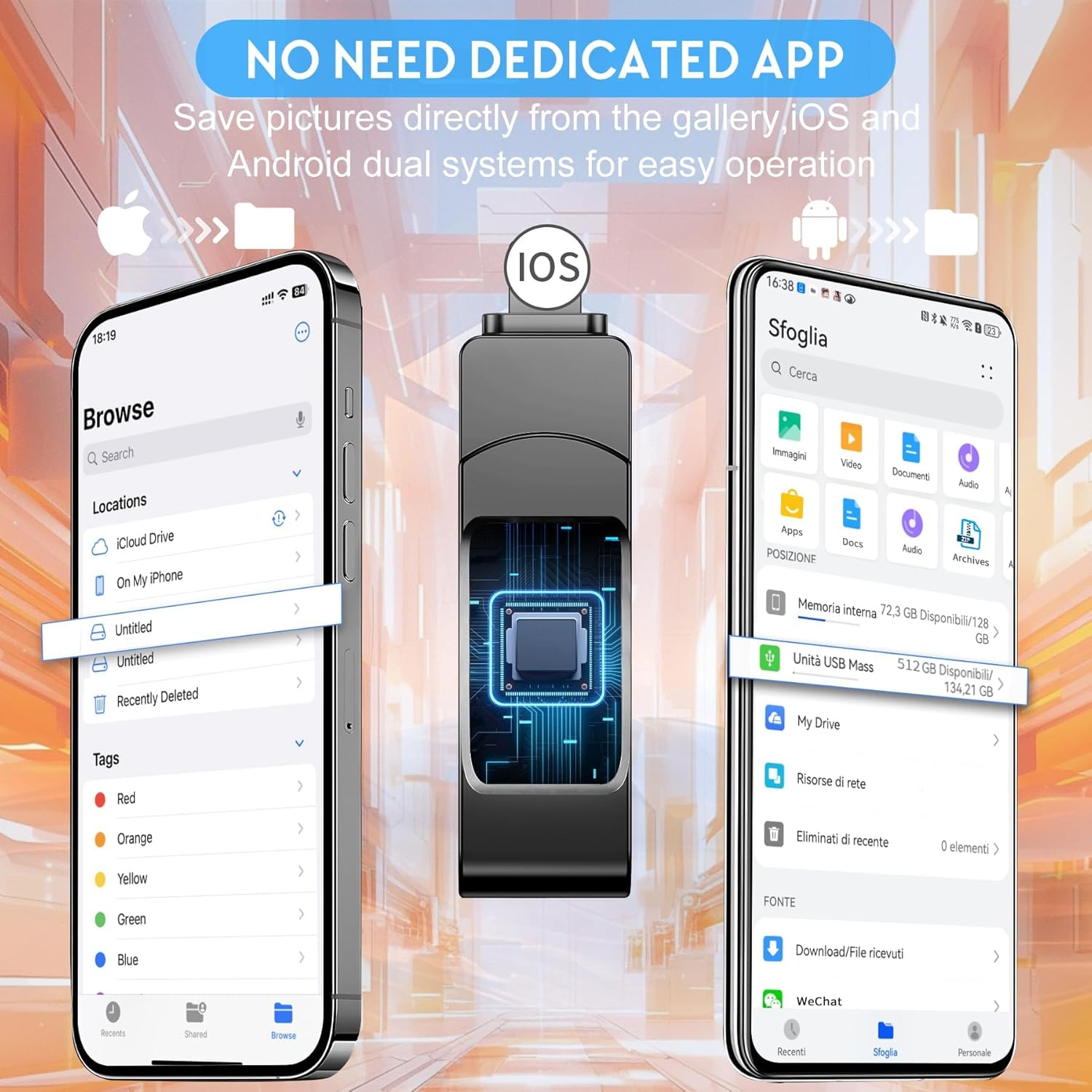 Detalle de Chiavetta USB per Phone 512GB Ruweipan 4 in 1: trasferimento facile senza APP