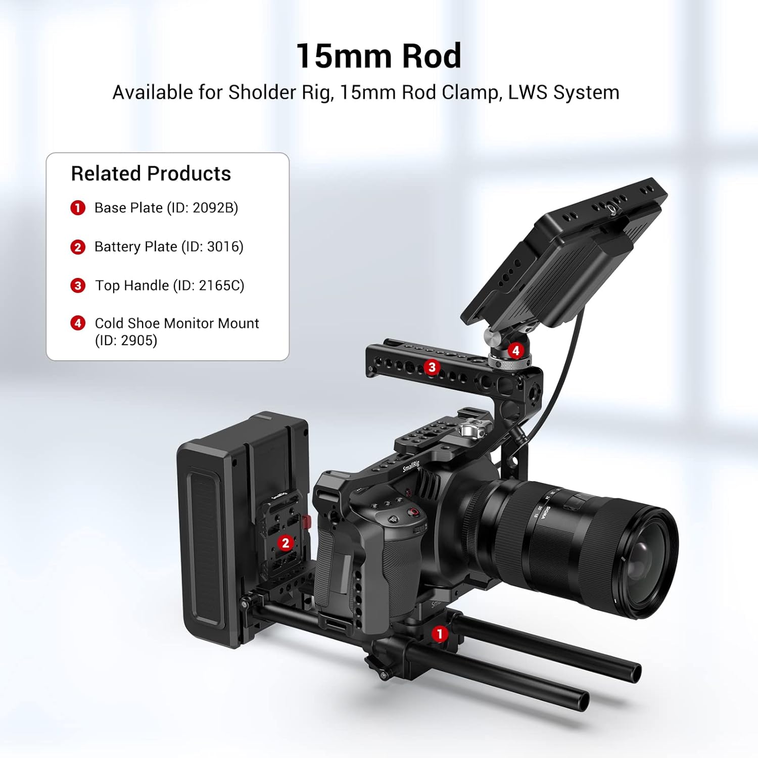Thumbnail 4 de SMALLRIG 15mm Rod Pack 20 cm + 30 cm, M12 Gewinde Stangen – Aluminium, 2x Rods + 2x Verbinder (1659)
