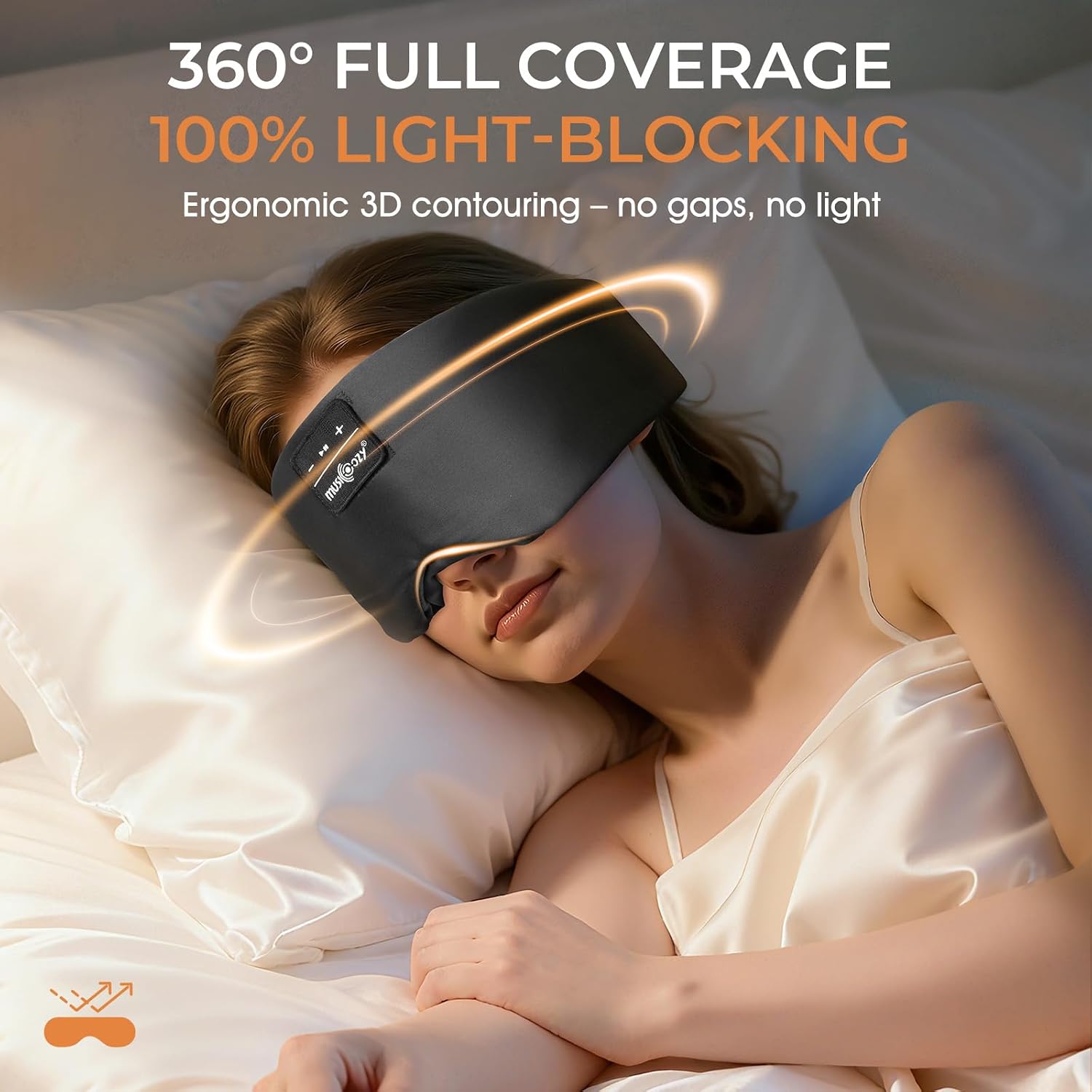 Detalle de MUSICOZY Silk Sleep Mask Headphones: 100% Mulberry Silk Bluetooth Sleep Mask with 3D Eye Design