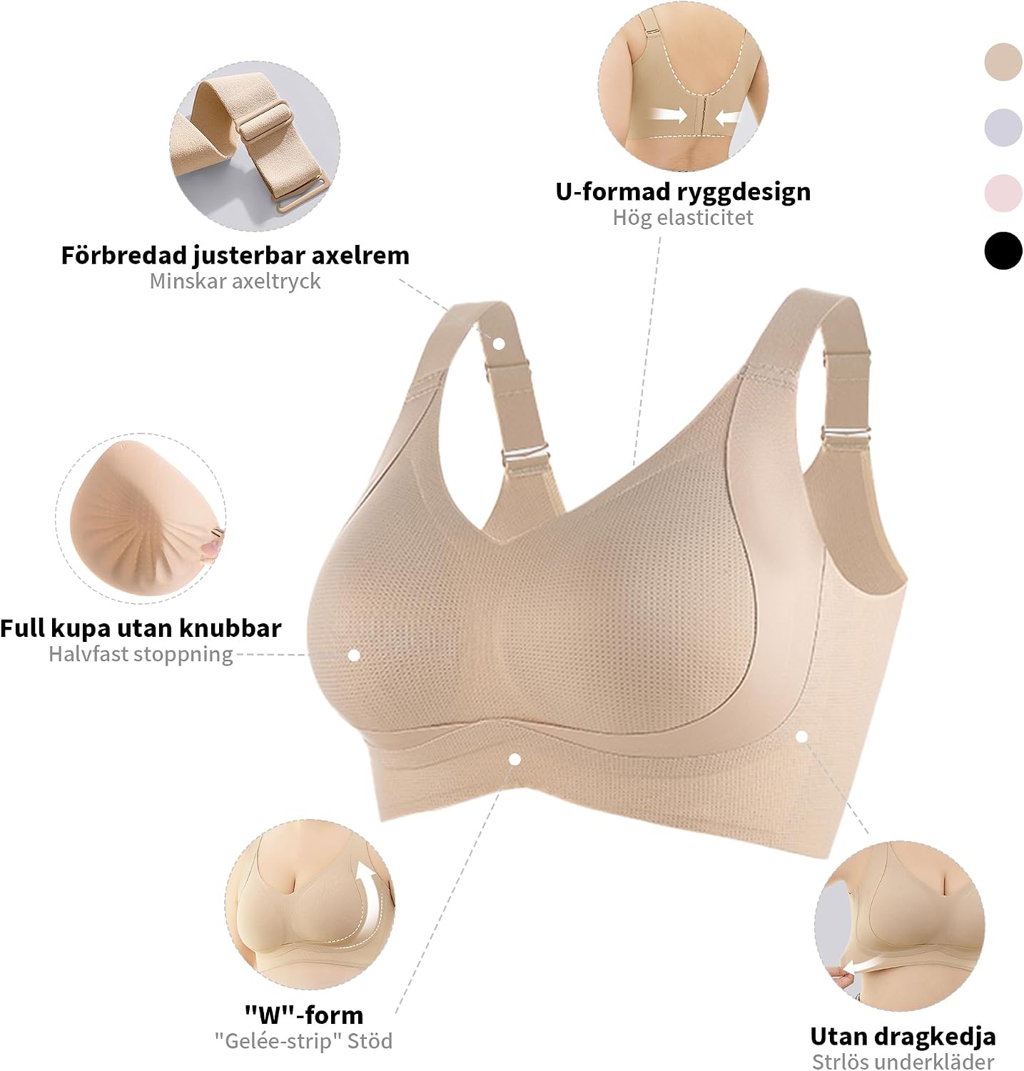 Detalle de Fittingirls bygelös BH – sömlös bralette med push-up och justerbara axelband
