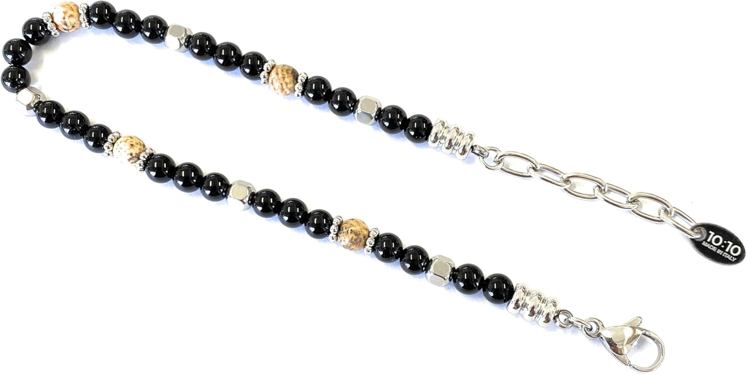 Detalle de 10:10 Bracciale Uomo Pietre Naturali 4 mm in Acciaio Inox – Made in Italy