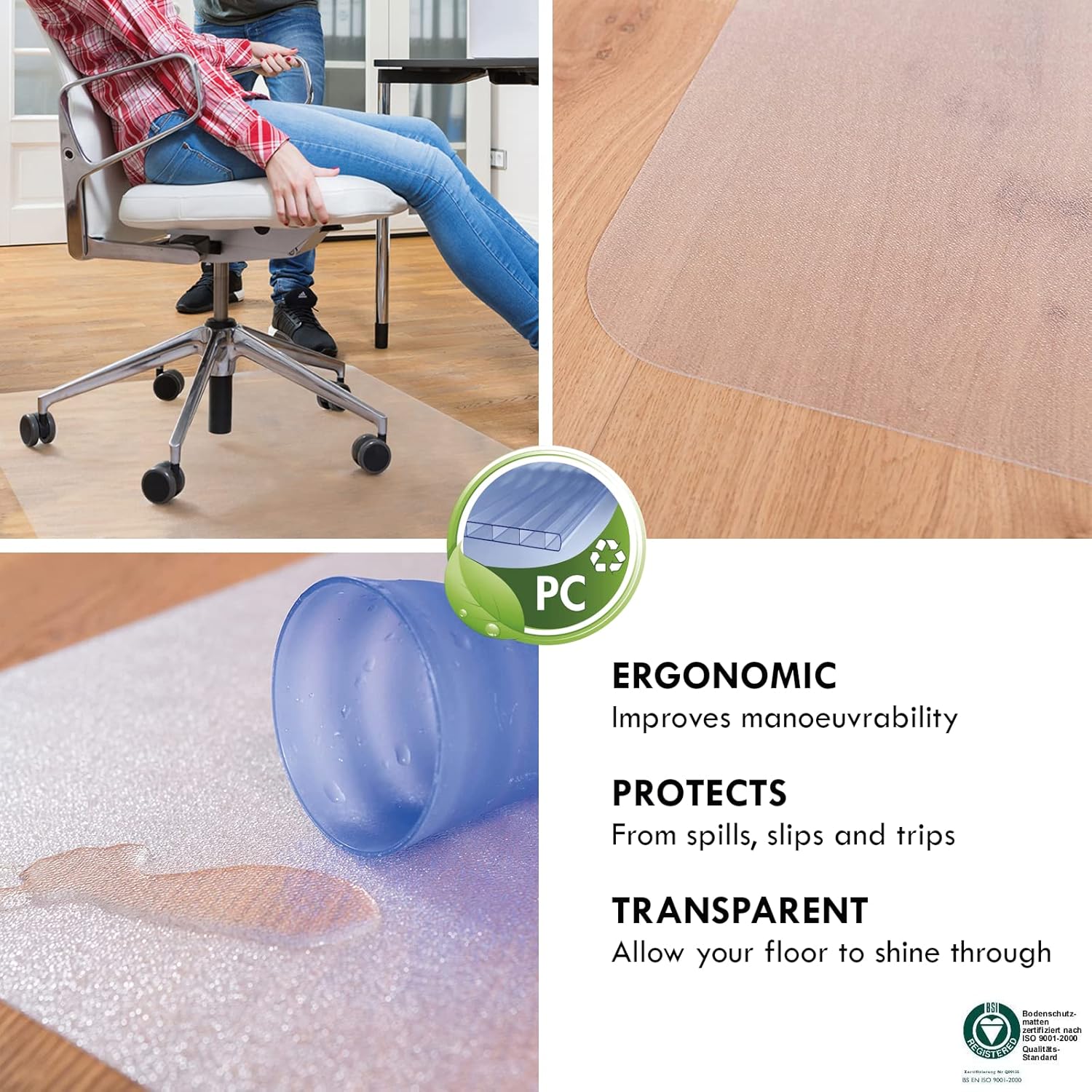 Thumbnail 3 de Floordirekt PRO – Bürostuhl Unterlage, transparente Bodenschutzmatte (190 x 200 cm) für Hartböden