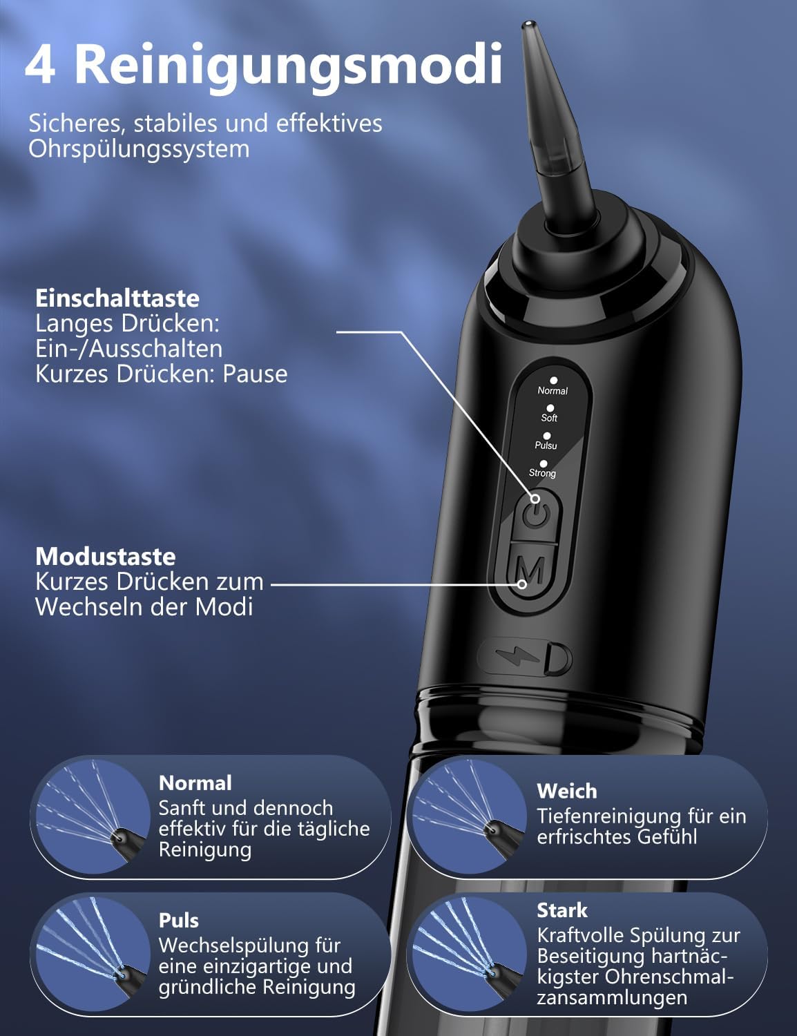 Detalle de AZHE Ohrenschmalz Entferner mit 1080P Otoskop – Wiederaufladbar, 4 Reinigungsmodi und 2000 mAh