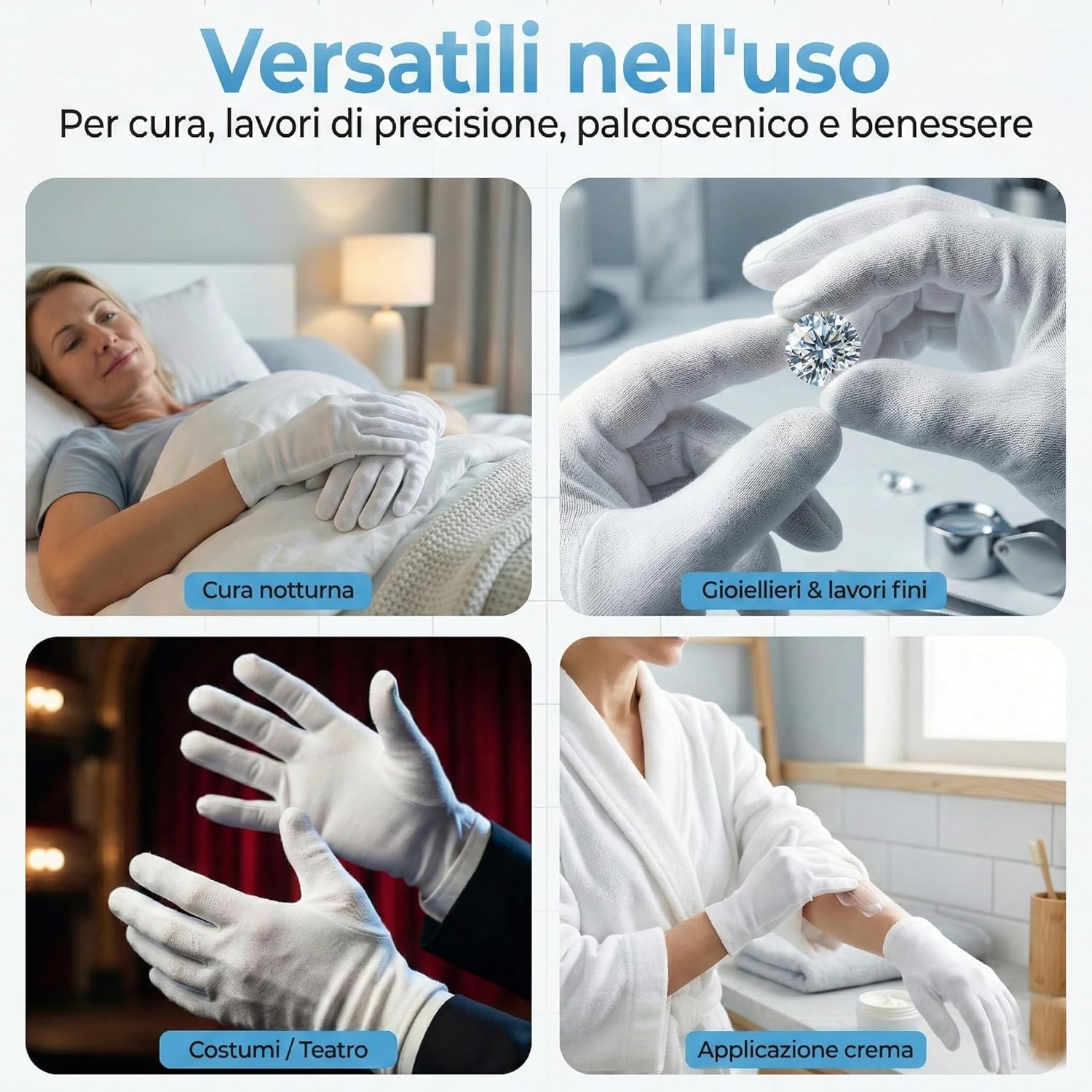 Detalle de LAVAMED DermatTest Guanti in cotone 100% bianchi (extra morbidi) taglia M, 12 paia