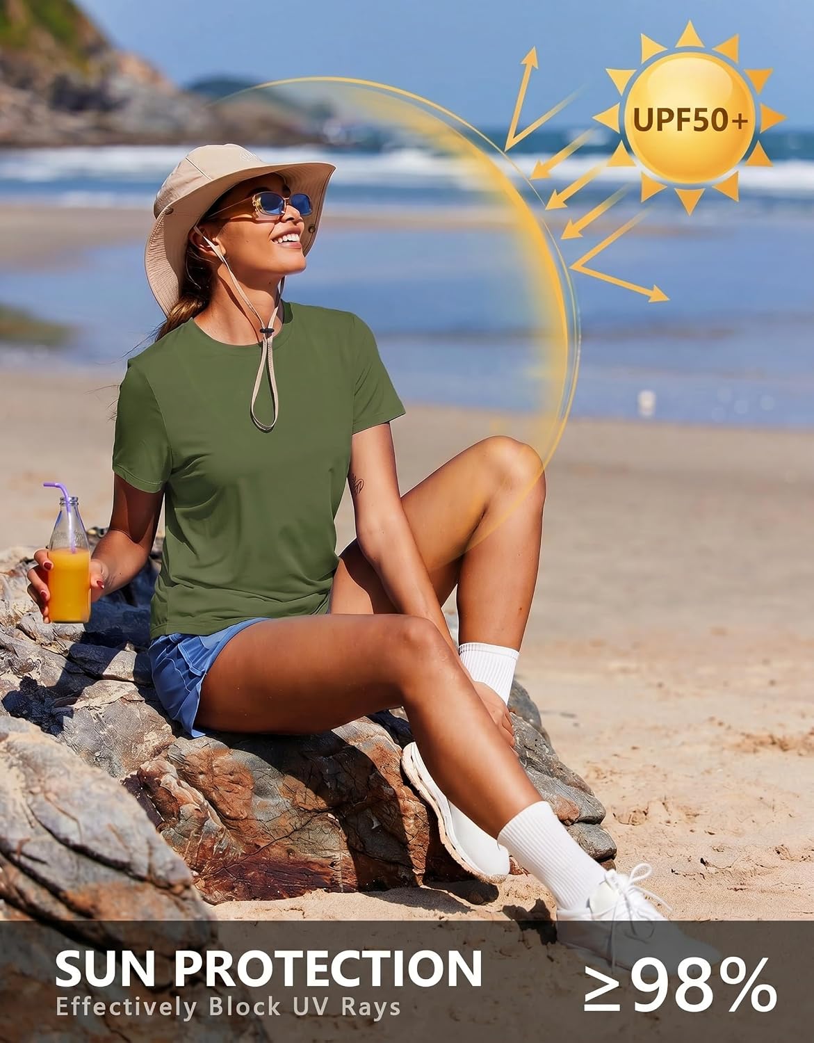 Detalle 1 de PINSPARK Women's Workout Tee, UPF 50+, Quick-Dry Moisture-Wicking Fabric