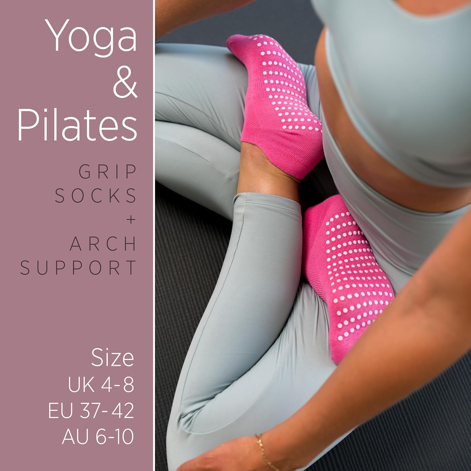 Thumbnail 2 de 3 Pairs Non-Slip Yoga Pilates Socks (Full Toe, Ankle Grip) – UK 4–8 / EU 37–42