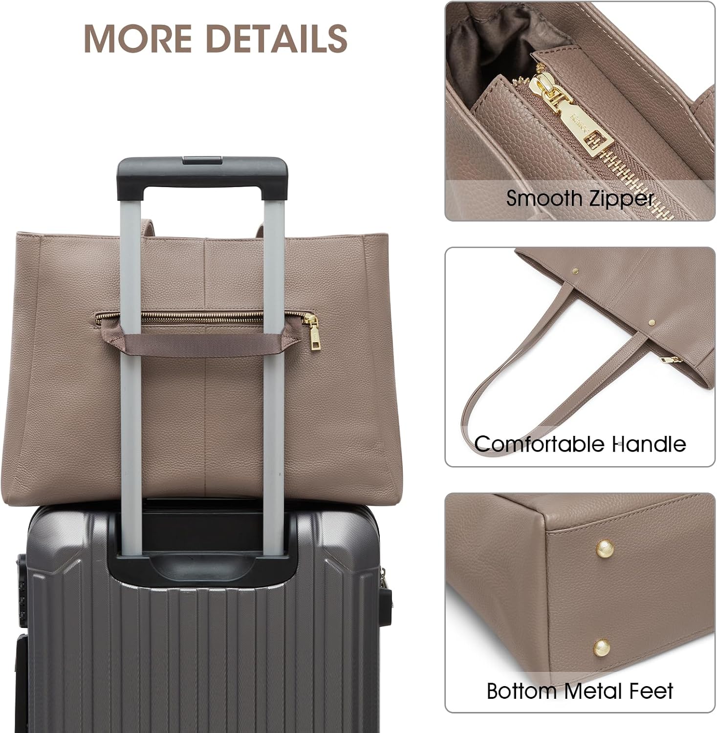 Detalle de Kattee 14 Inch Laptop Compartment Work Tote Handbag – Soft Leather Shoulder Bag for Women