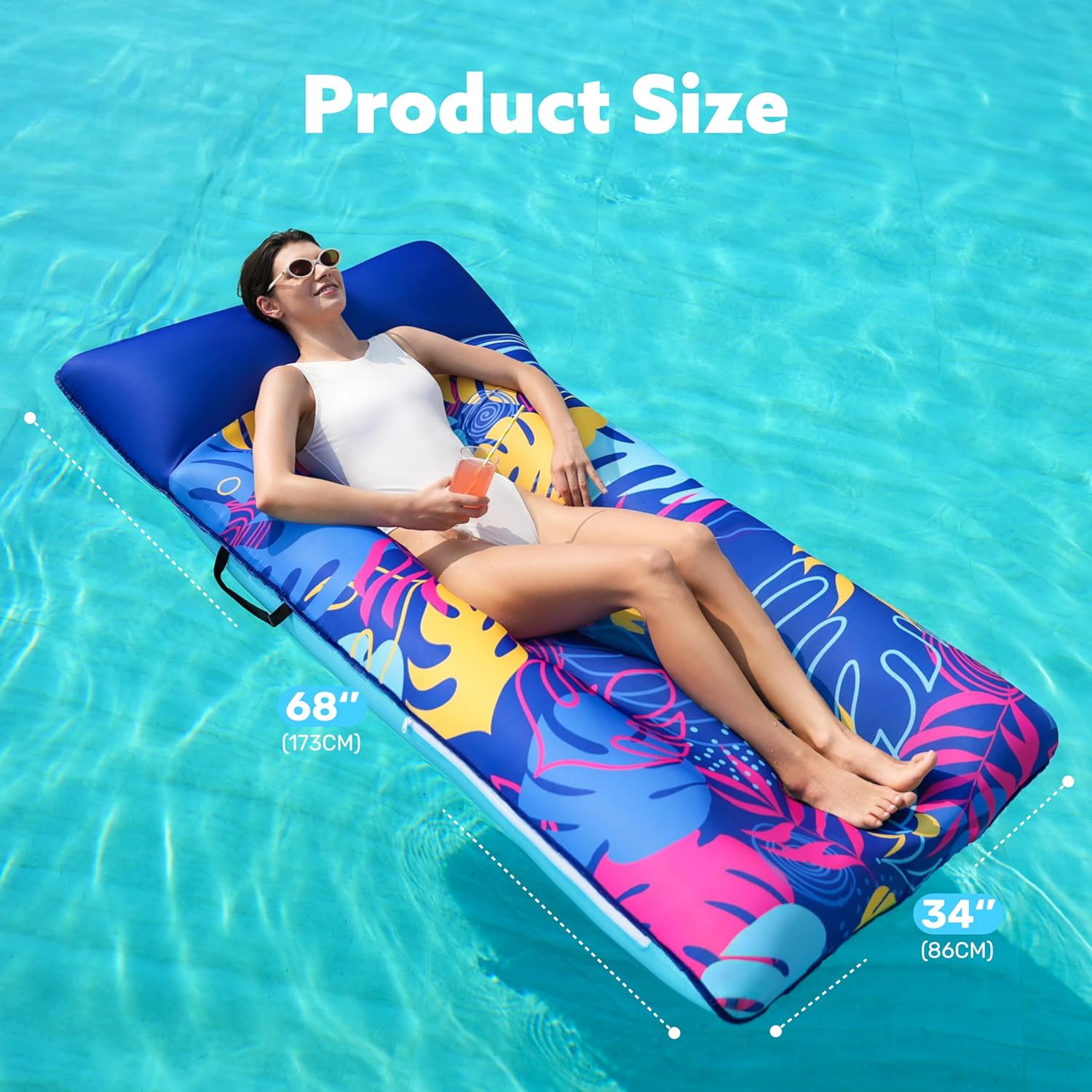 Thumbnail 5 de SLOOSH Inflatable Pool Floats Lounger - XL Fabric Covered Pool Mat Floaties for Adults (68" x 34"), Ultra Comfort with Headrest
