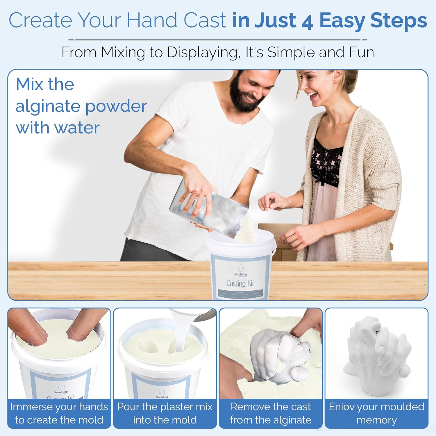Detalle de Moulding Memories 3D DIY Hand Casting Kit for Couples, Babies, Kids & Adults