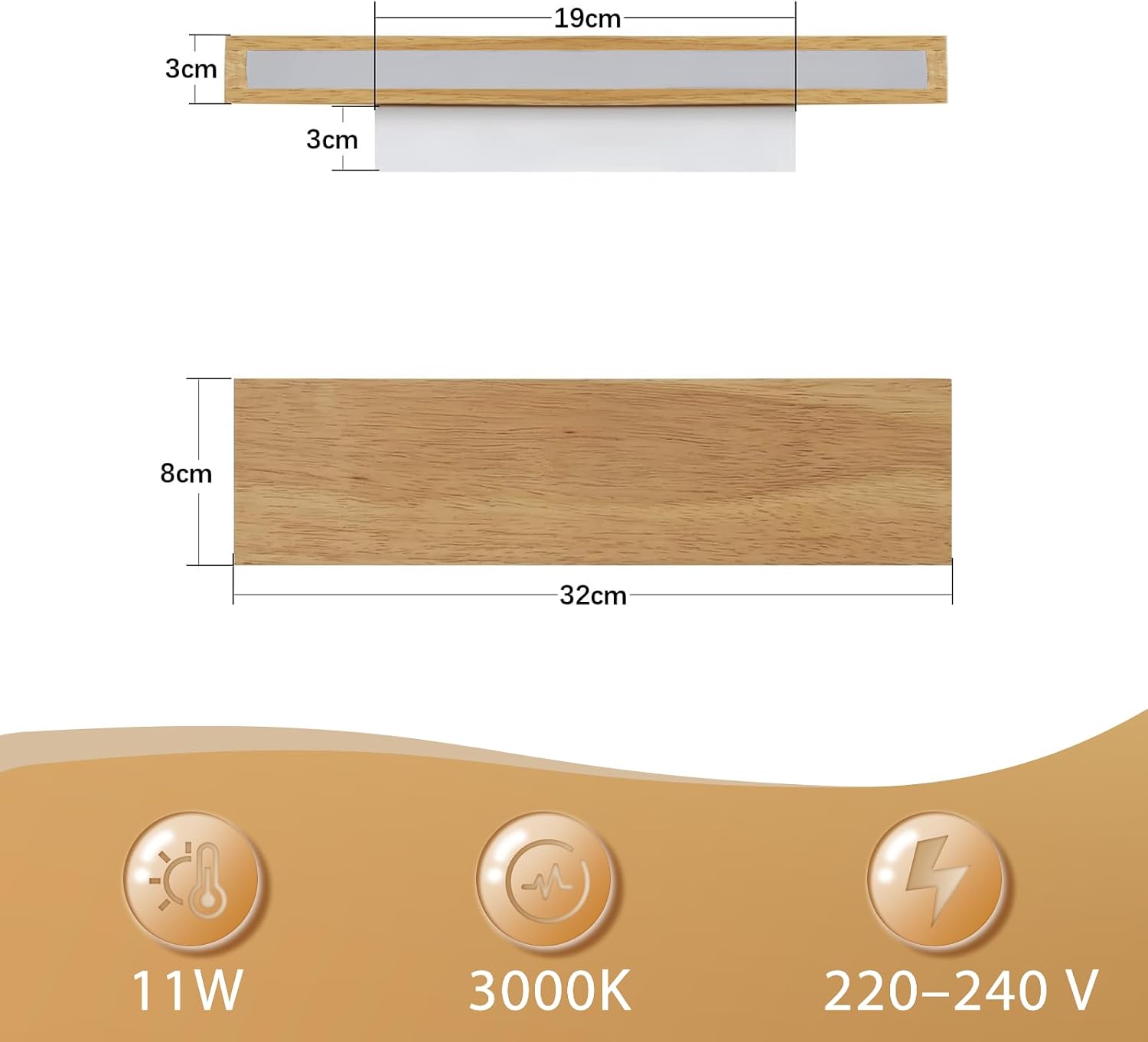 Detalle 1 de ZMH Wandleuchte 32 cm 11 W Holz-Design