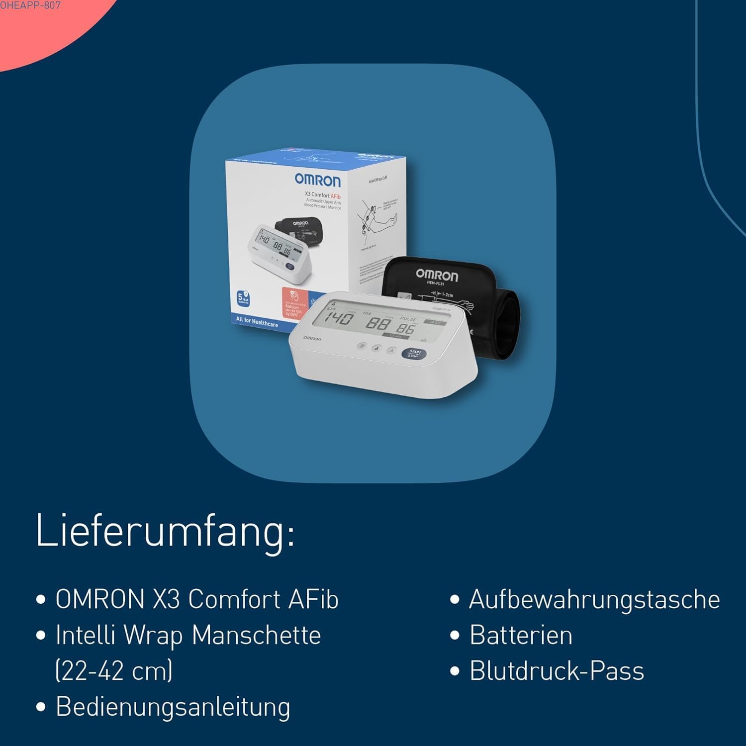 Thumbnail 6 de OMRON X3 Comfort AFib – Digitales Oberarm-Blutdruckmessgerät mit AFib-Erkennung