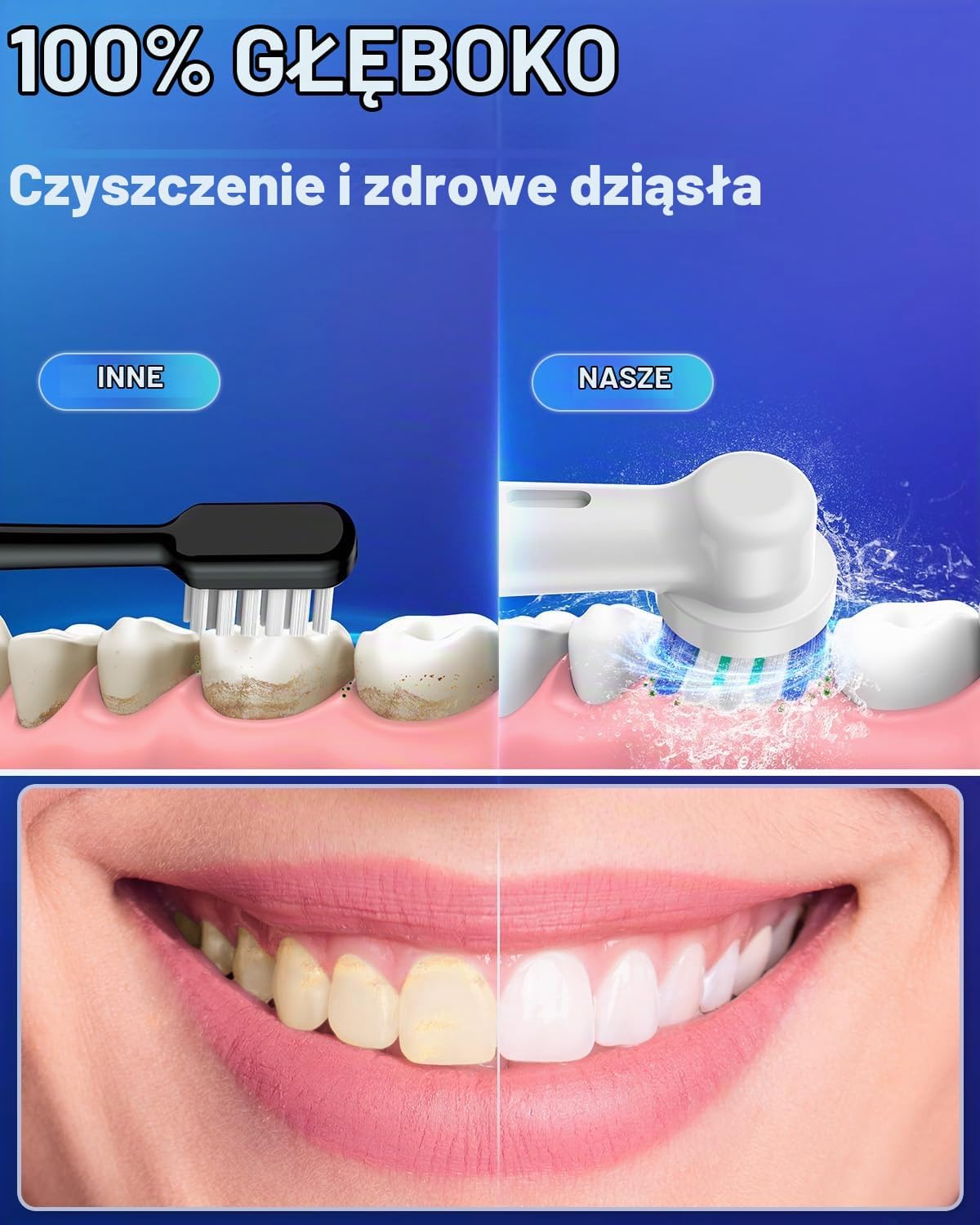 Detalle de YTEATH PRO obrotowa szczoteczka do zębów, 5 trybów, 8 końcówek i etui