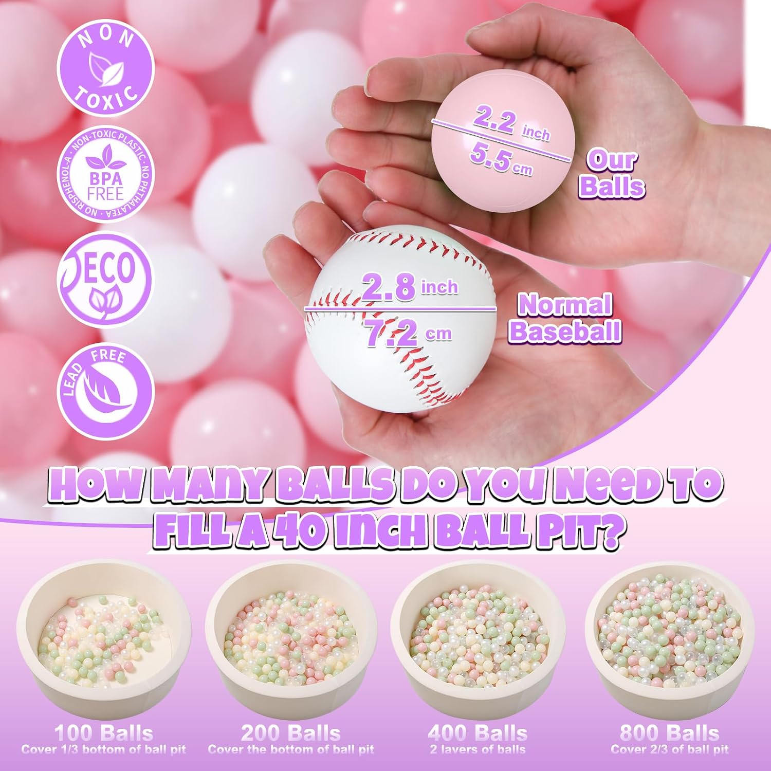 Detalle 2 de GOGOSO Ball Pit Balls for Toddlers & Kids (BPA-Free Plastic Play Balls) — 200 Count, Pastel