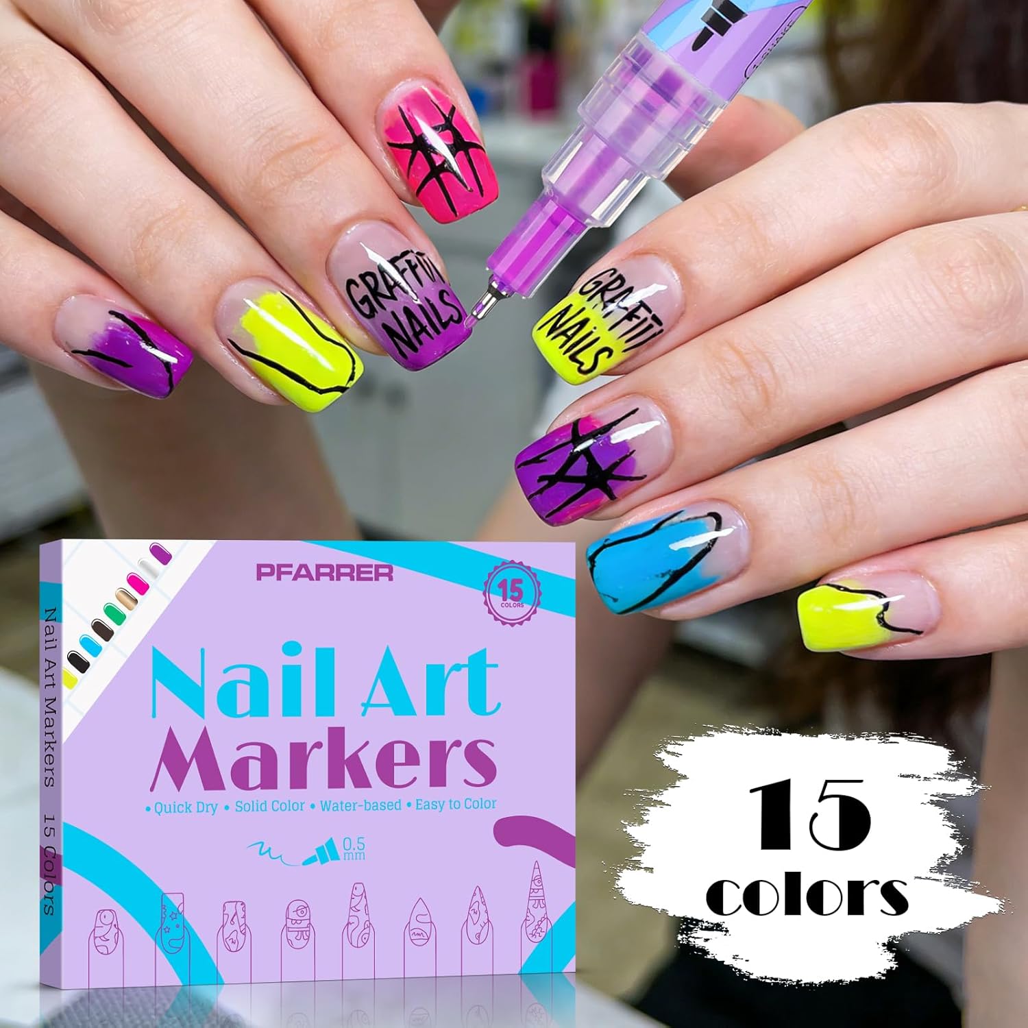 Detalle de 15 Farben 3D Nagellack Stift-Set (1 Set mit 15 Stück) für DIY Nagelkunst, Liner & Punktierung