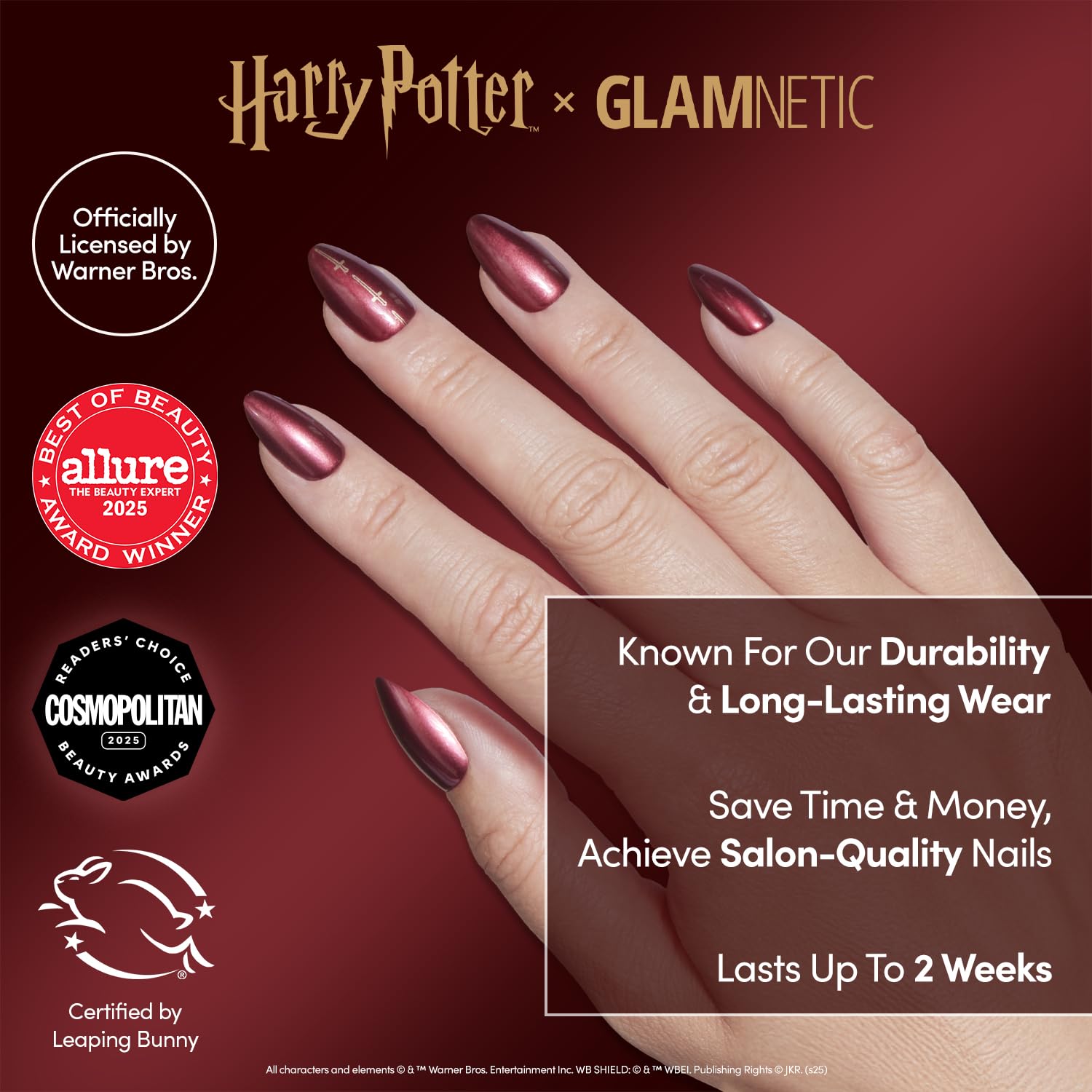 Detalle 2 de Glamnetic x Harry Potter Gryffindor Press-On Nails, Short Almond, Scarlet Chrome