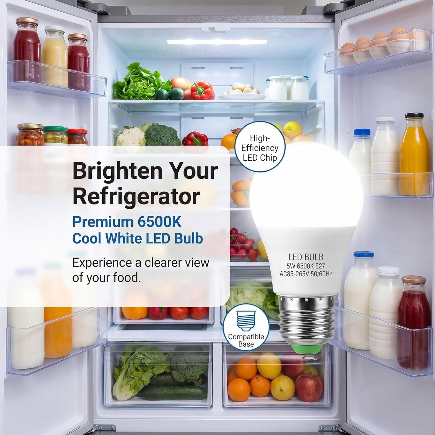 Detalle 2 de YLTKJ We16x32537 Refrigerator Freezer LED Bulbs, 6500K, E27, 2-Pack