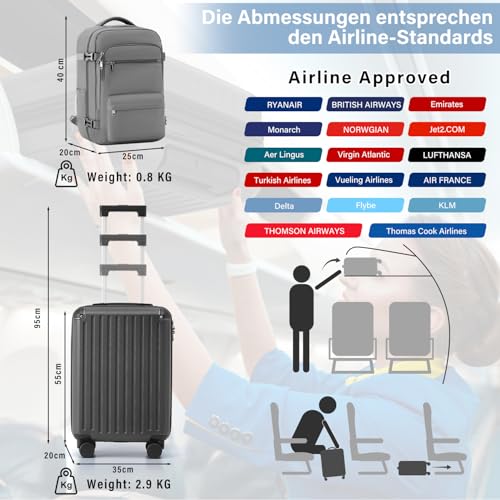 Thumbnail 1 de COOLIFE set de maleta de cabina y mochila de negocios TSA para avión (55 x 40 x 20 cm) compatible con Ryanair