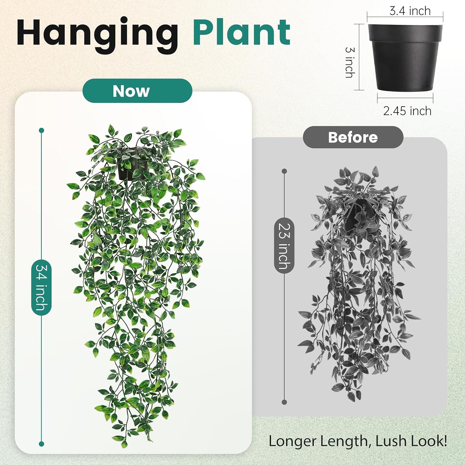 Thumbnail 1 de Der Rose 34in Hanging Artificial Plant in Black Pot | 1 Pack