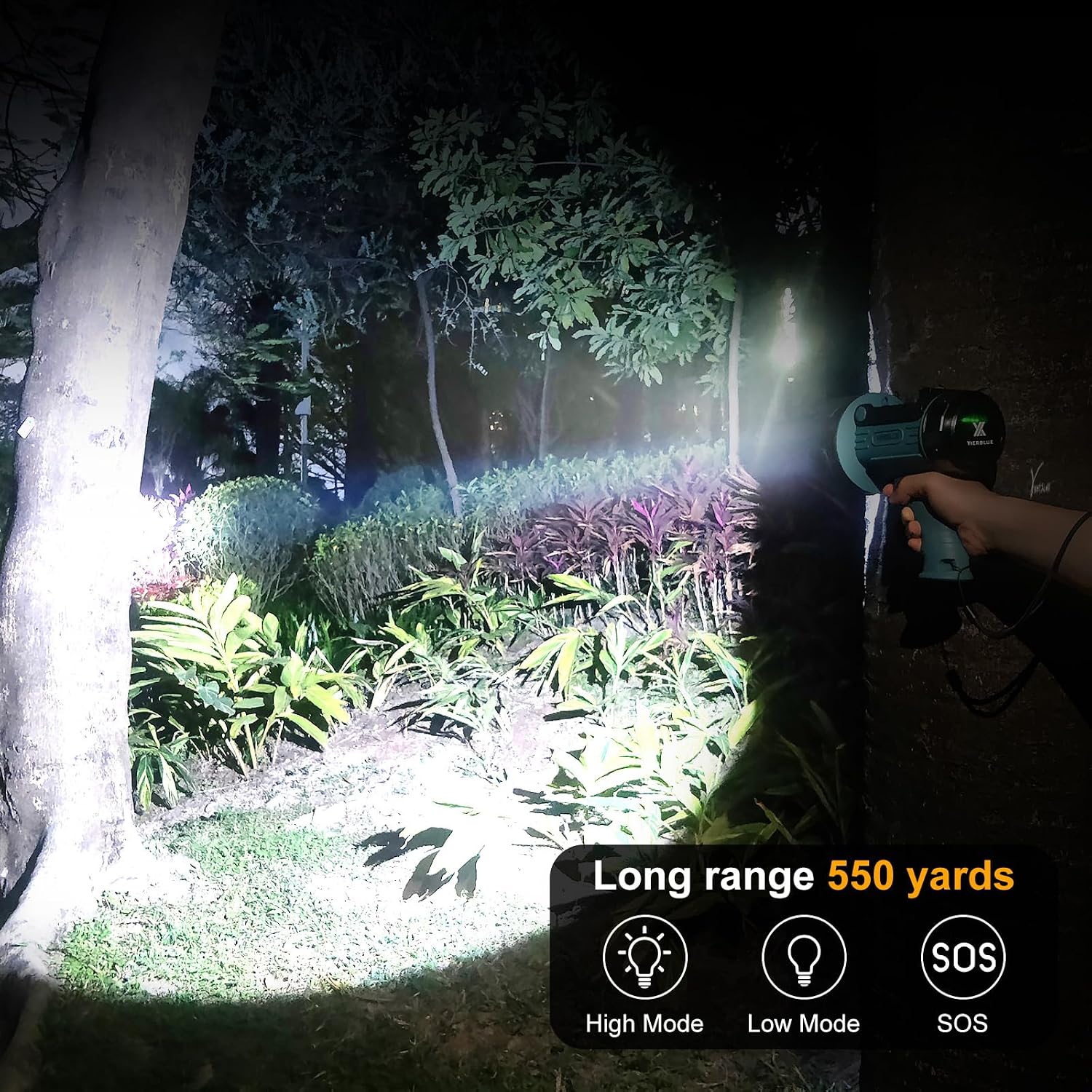 Detalle de YIERBLUE YBN-20000B Rechargeable Spotlight with Foldable Stand, Red Filter & IP67
