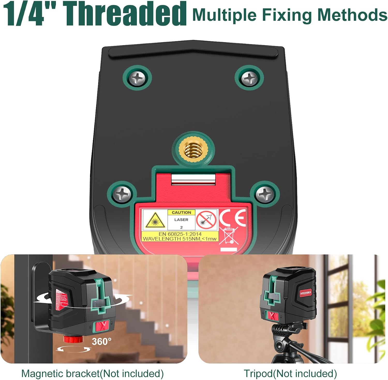 Detalle de HYCHIKA Laser Level 15 m – Green Cross Line Laser with Self-Levelling and Manual Modes