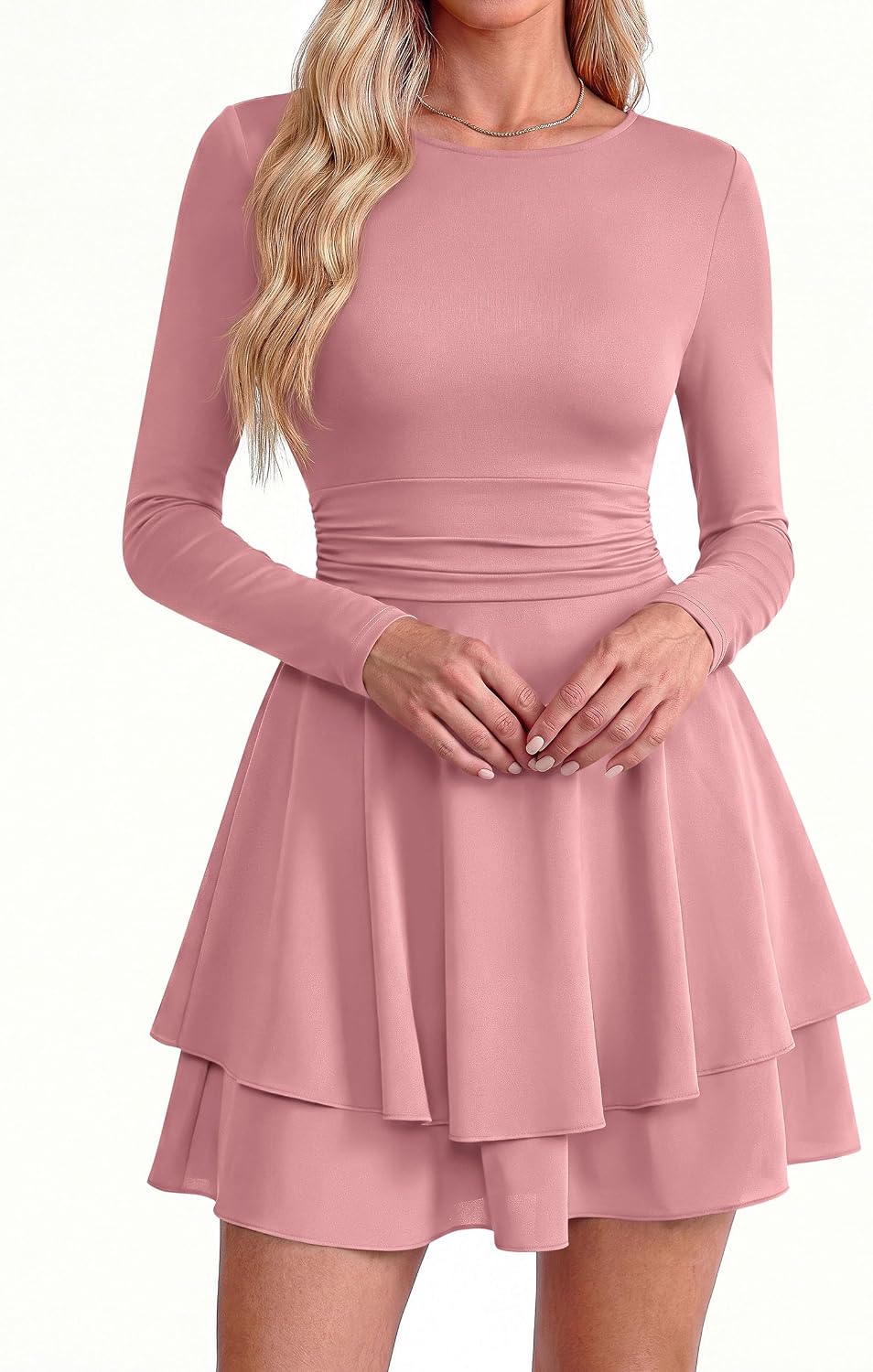 Detalle 2 de PRETTYGARDEN Women's Long-Sleeve Mini Dress