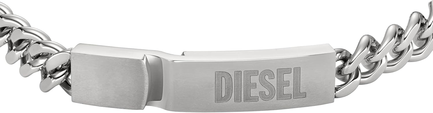 Detalle de Diesel Herren Edelstahlarmband Silberfarben mit Karabinerverschluss – 18 cm + 1,5 cm Verlängerung