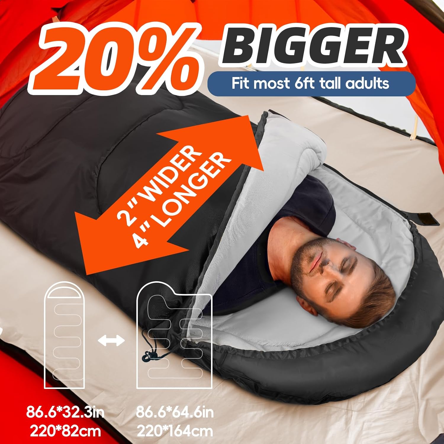 Thumbnail 3 de MEREZA Sleeping Bags XL for Men & Women: Large Wide, 3-4 Season Camping Bag with Compression Sack