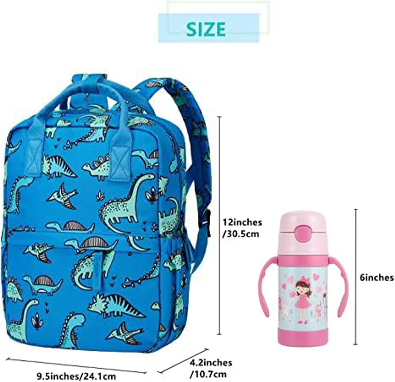 Detalle de KingCheer Toddler Backpack & Rucksack (12in, Blue Dinosaur) for Preschool to Travel