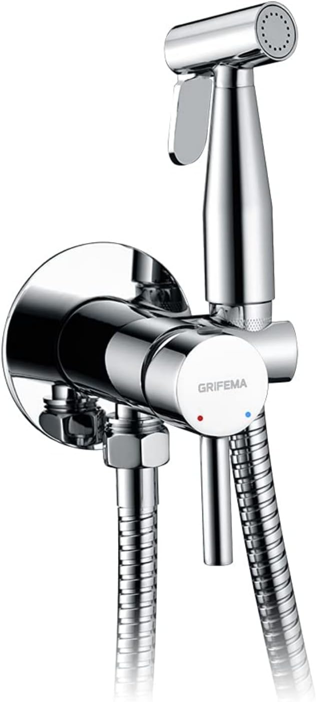 Grifema doccia per bidet portatile con supporto G154-1, miscelatore per acqua calda e fredda cromato/argento