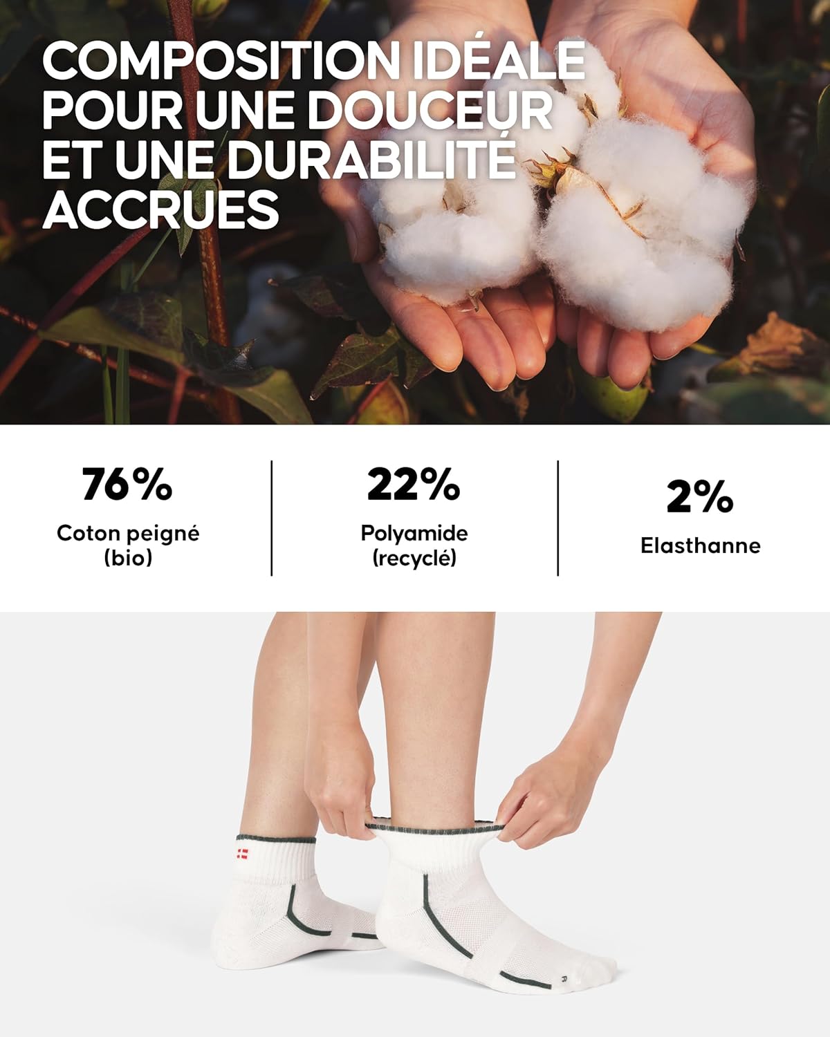Thumbnail 4 de DANISH ENDURANCE Chaussettes de sport en coton bio (lot de 3 ou 6) pour hommes & femmes unisexes