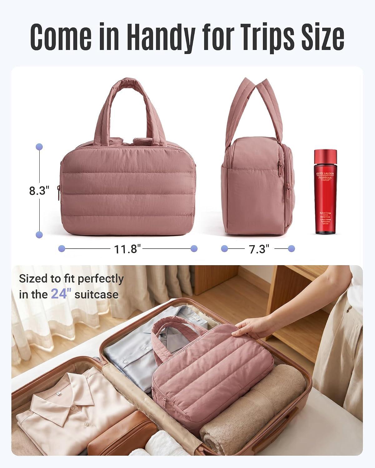 Thumbnail 2 de LIGHT FLIGHT Travel Toiletry & Wash Bag: Lightweight, Large, Dark Pink