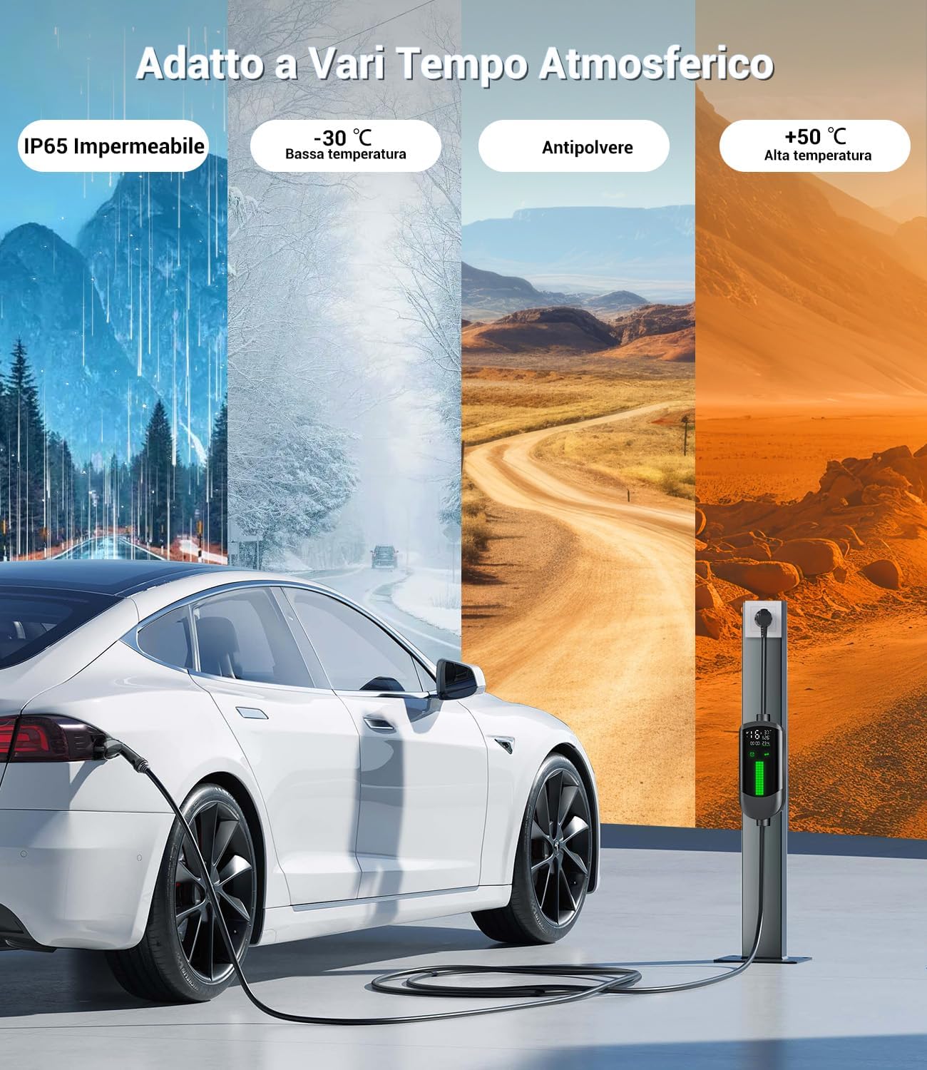 Thumbnail 4 de Colonnina ricarica auto elettrica con wallbox portatile WityCharge 3,7 kW Schuko 16A, LCD e timer 1–12 h, IP65 (IEC 62196-2)