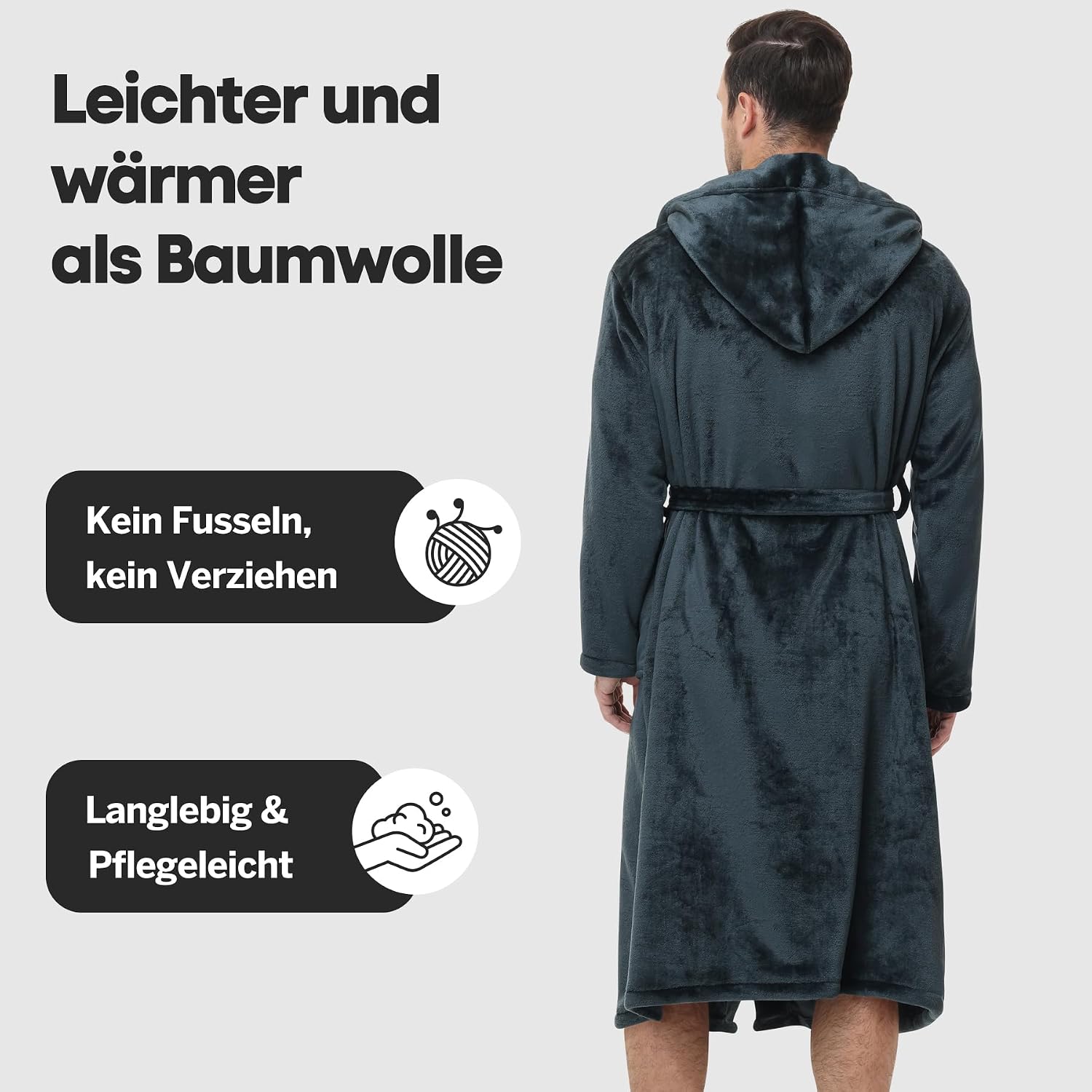 Thumbnail 2 de FALARY Bademantel Herren Kapuze Flanell