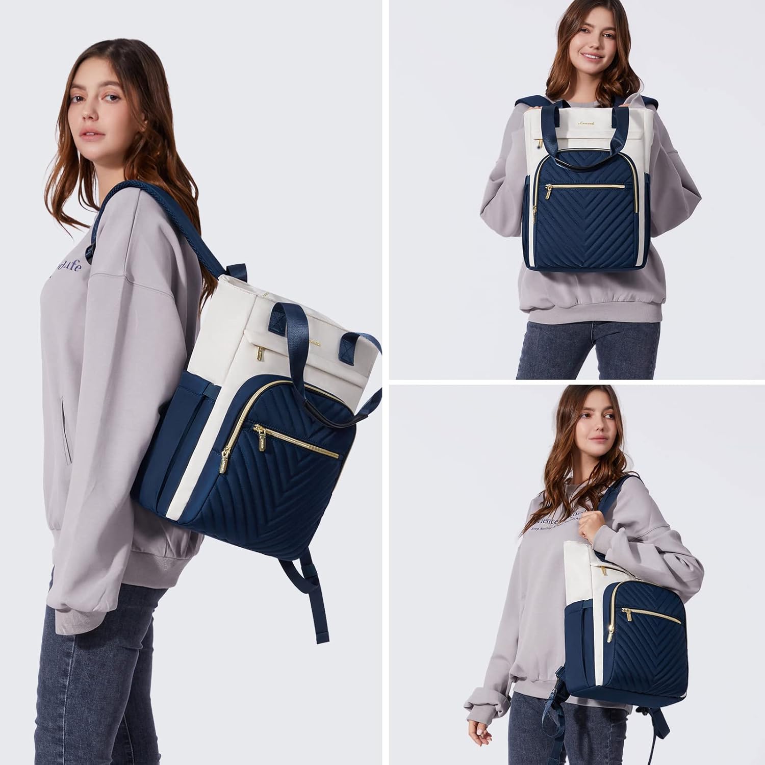 Detalle de LOVEVOOK 2-in-1 Damen Rucksacktasche mit Laptopfach – wasserdicht, vielseitig einsetzbar