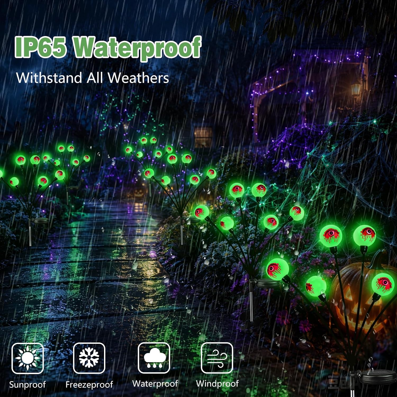 Detalle 1 de EEW CY-Eyeball Solar Halloween Path Lights, 8-Pack, 48 Green LEDs