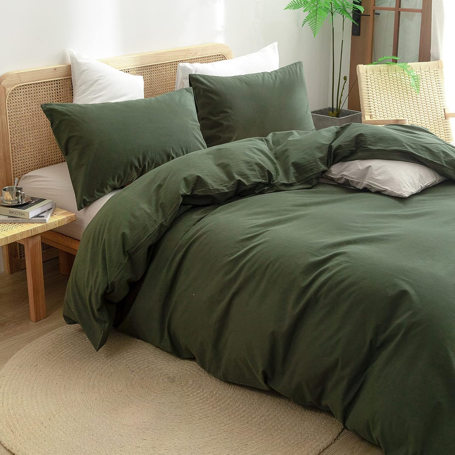 Detalle 2 de BESTOUCH 100% cotton duvet cover set, olive green queen