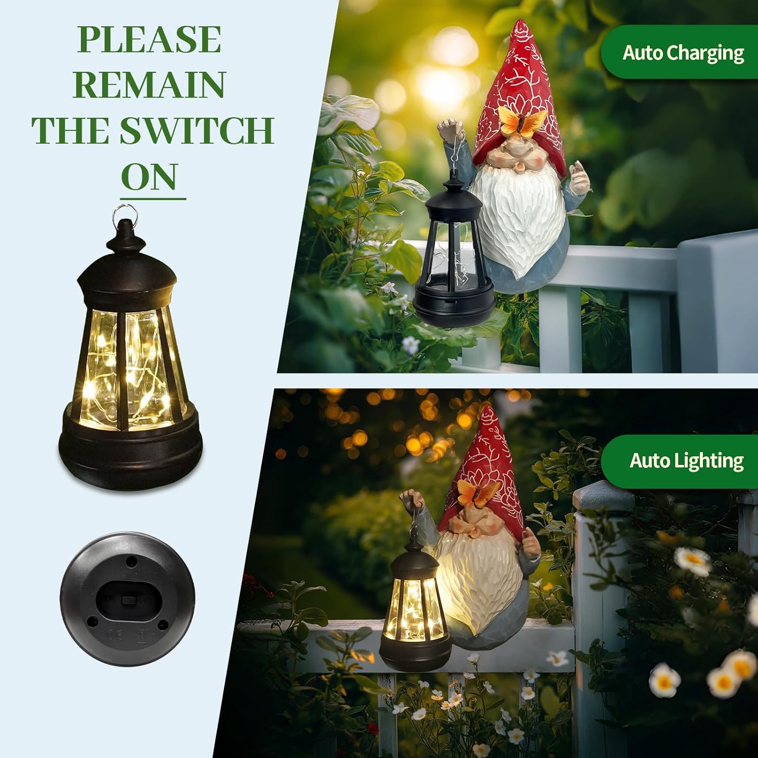 Thumbnail 3 de HONGLAND Solar Gnome Fence Light — weatherproof outdoor garden ornament