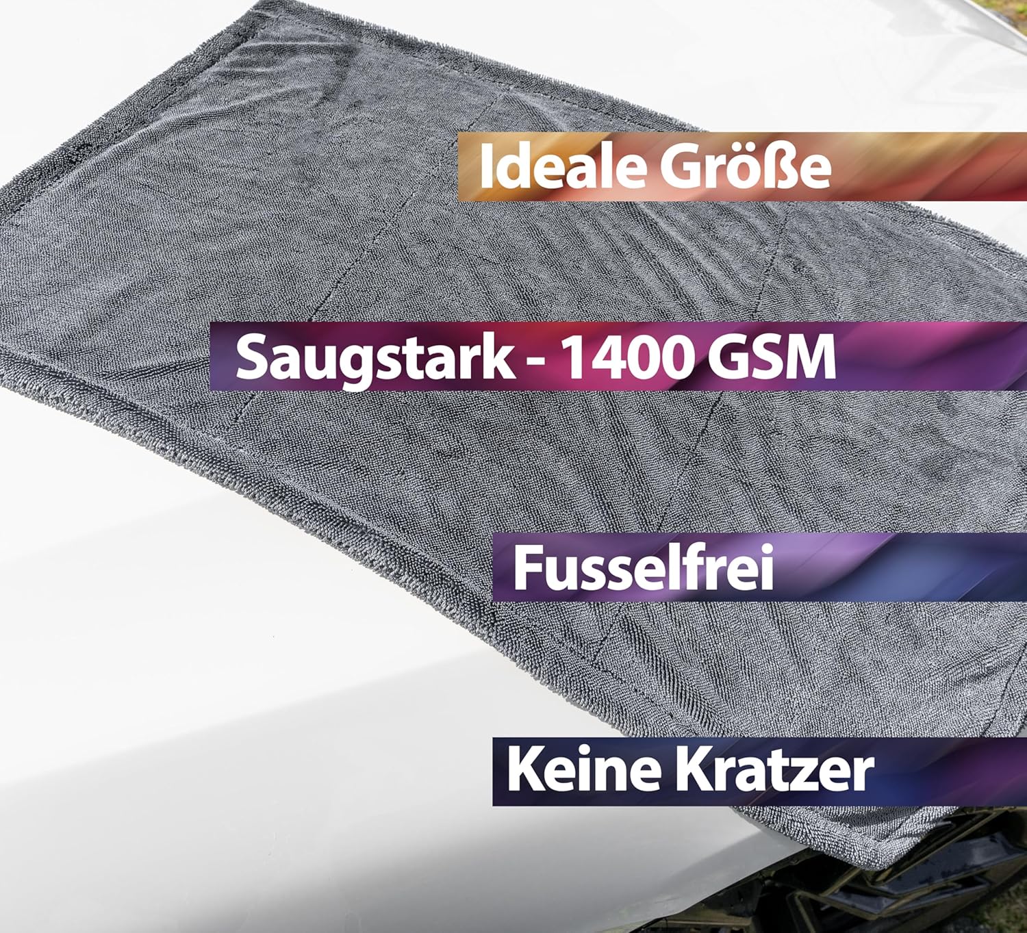 Thumbnail 3 de Kemes Mikrofasertücher Auto XXL Ultra saugstark 1400 GSM (50x80 cm) – kratzfreies Trockentuch für Auto & Motorrad