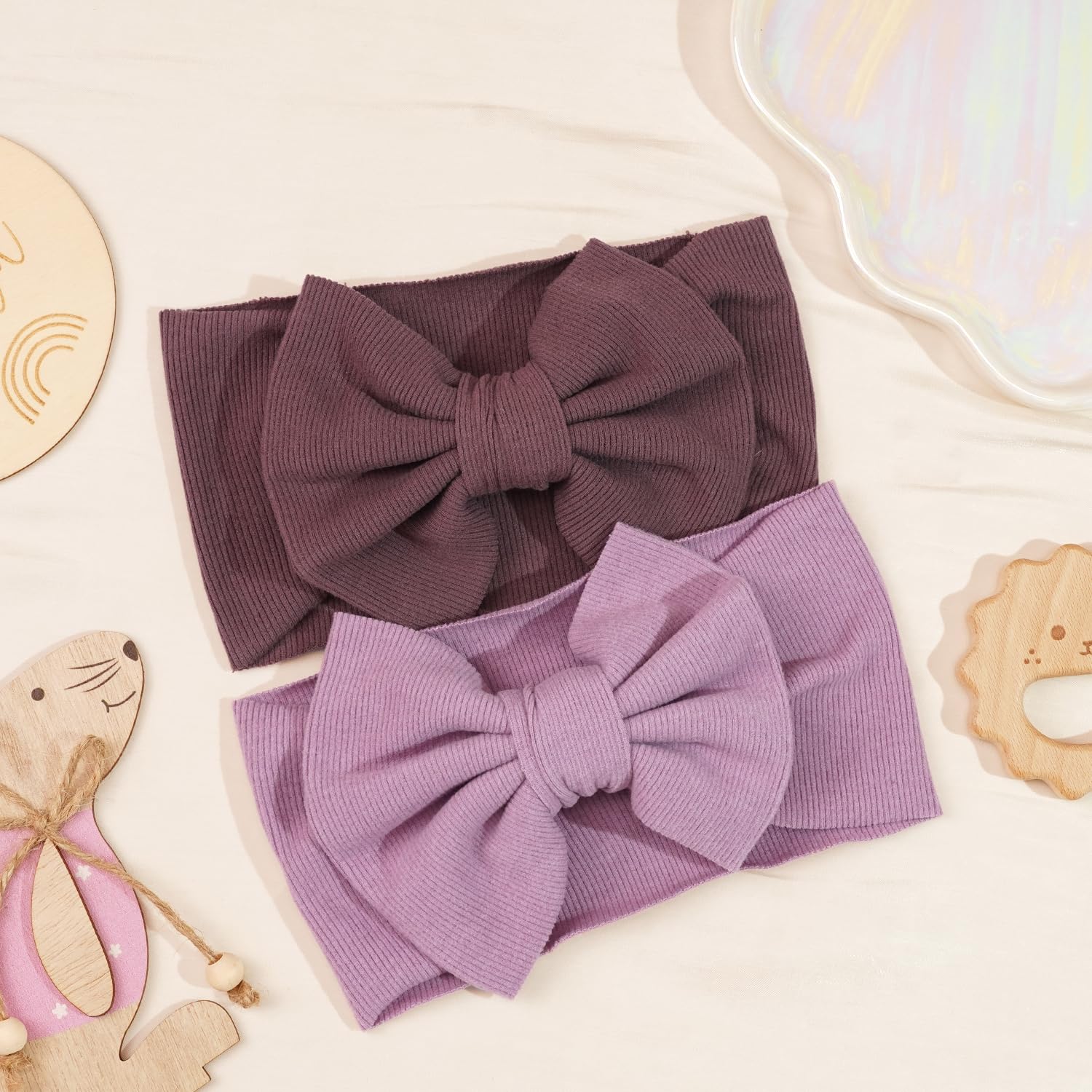 Detalle de CÉLLOT 8-Color Baby Bow Headbands, Stretchy Nylon, 5-Inch Soft Knots
