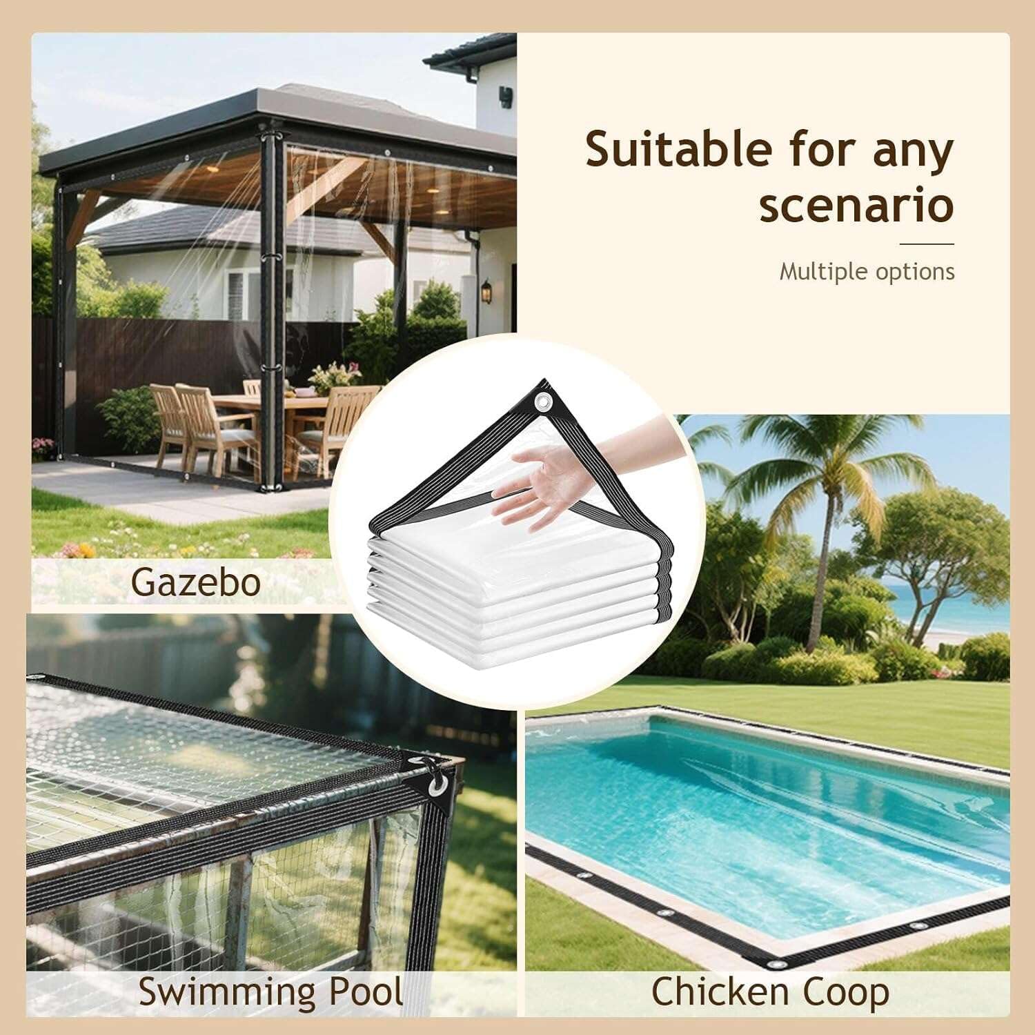 Thumbnail 6 de KGOSAUO 4 x 6 ft Clear Vinyl Tarp, 14 Mil Waterproof Cover with Grommets